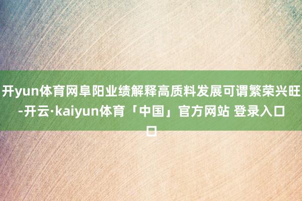 开yun体育网阜阳业绩解释高质料发展可谓繁荣兴旺-开云·kaiyun体育「中国」官方网站 登录入口